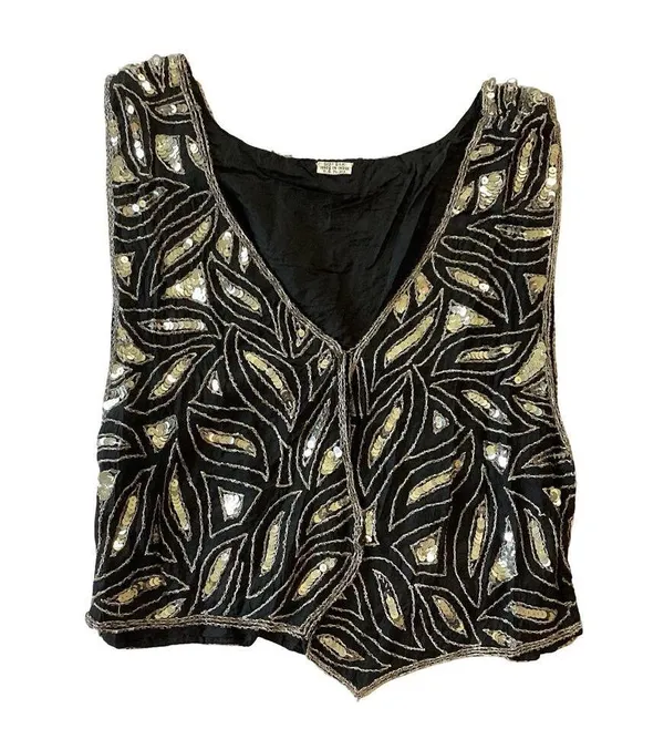 Vintage Silk Sequin Vest Black - Image 3