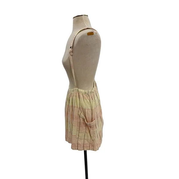 Free People Plaid Breeze Suspender Mini Skirt‎ Dress Yellow Linen Blend Size 4 - Image 7