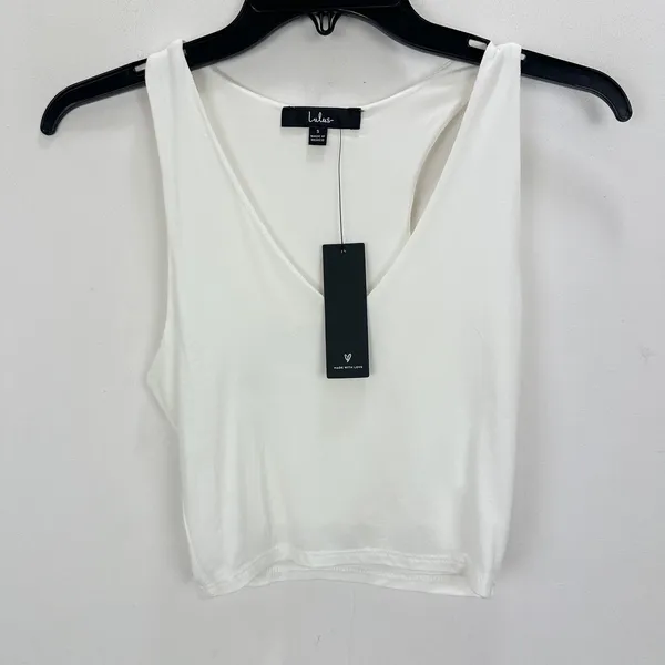Lulus Feel Like Dancing White Crop Top Minimalist Stretch Jersey Knit Small NWT - Image 6