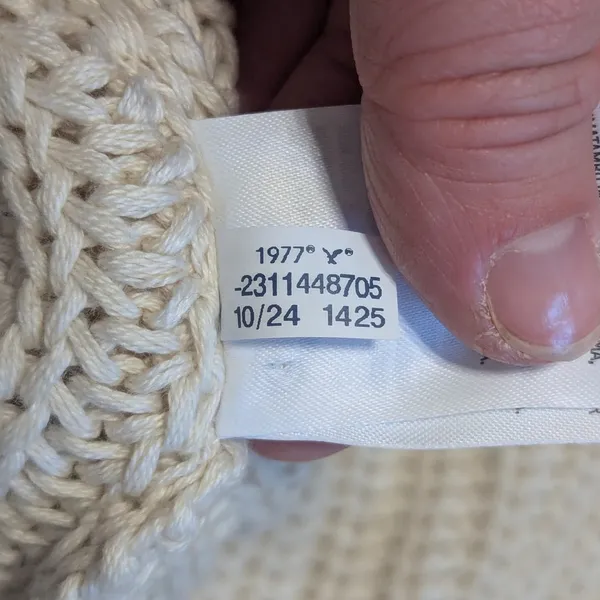 American Eagle AE Tipped Button-Up Cardigan Sweater Chunky Knit Cream Preppy Tan - Image 4