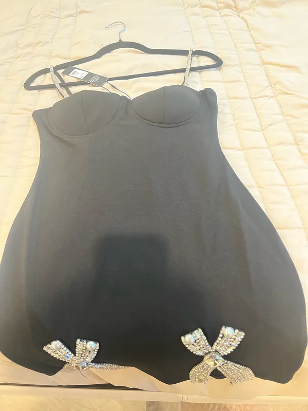 Black Rhinestone Bow Bodycon Mini Dress - Image 6
