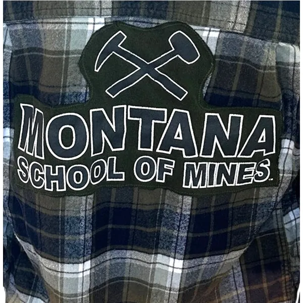 Montana Tech Plaid Flannel Shirt SMALL Oversize Football Butte Tailgate Unique - Image 3