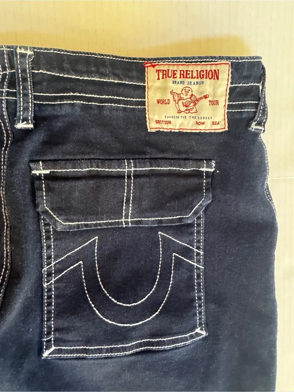True Religion Dark Denim Front Slit Maxi Skirt with Contrast Stitching sz 28 - Image 5