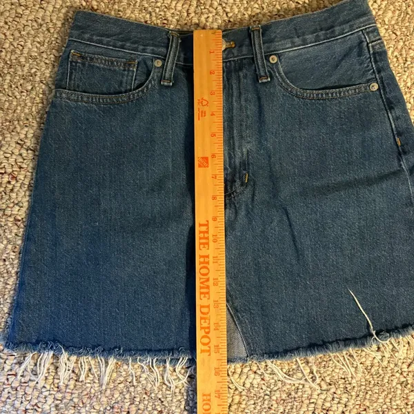 Madewell Rigid Denim A-Line Mini Skirt Medium Wash Raw Hem Size 28 High Rise‎ - Image 6