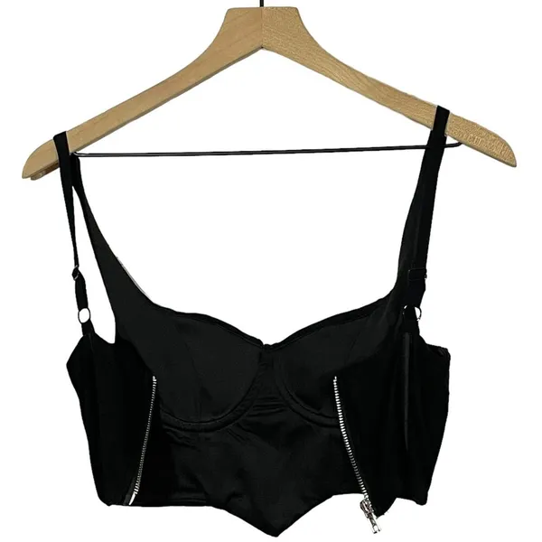 White Fox Cropped Corset Top - Black - Small - Image 4
