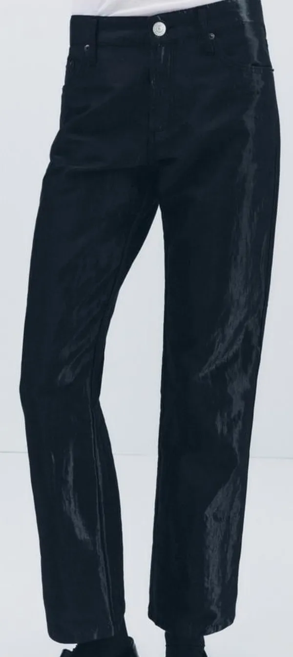 Zara Nwt Satin Effect Shiny Metallic Mid Waist Straight Leg Pants 4 - Image 10
