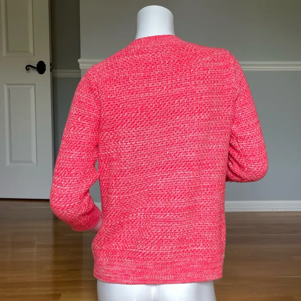 Boden Textured Knit Cardigan Sweater Women’s Size Small Bright Coral Pink Button Front - Image 4
