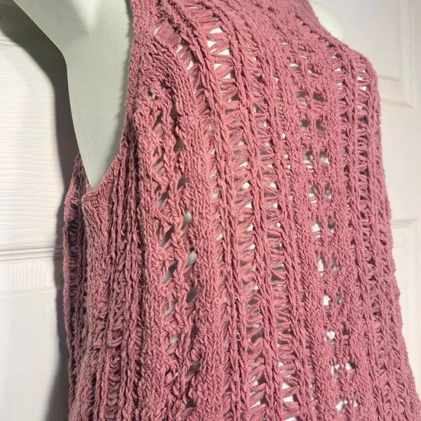 American Eagle Outfitters Coastal Nude Pink Crochet Tank Cover-up Women's Size L - Image 2