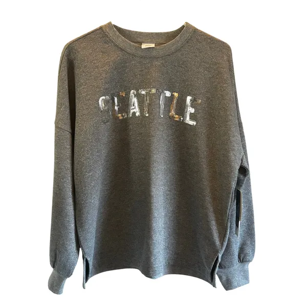 Seattle Kraken hockey grey silver sequins sweatshirt Medium - Image 2