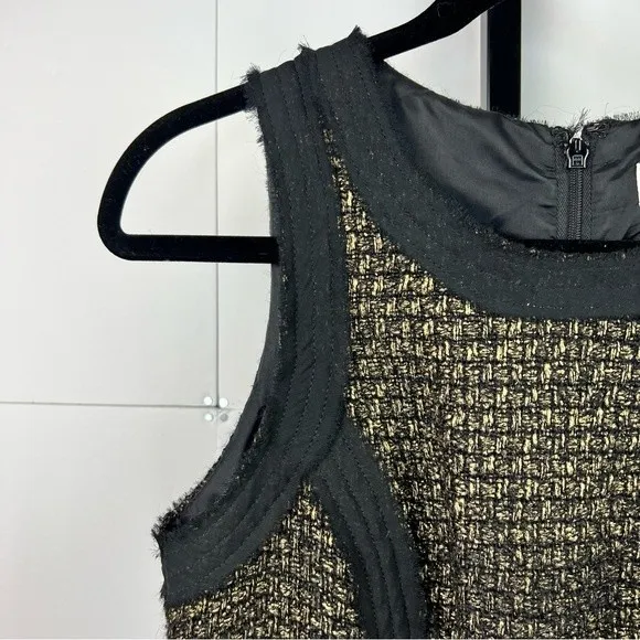 Michael Kors Tweed Sheath Dress Sz 4 Black Gold Metallic Career Cocktail Preppy - Image 7