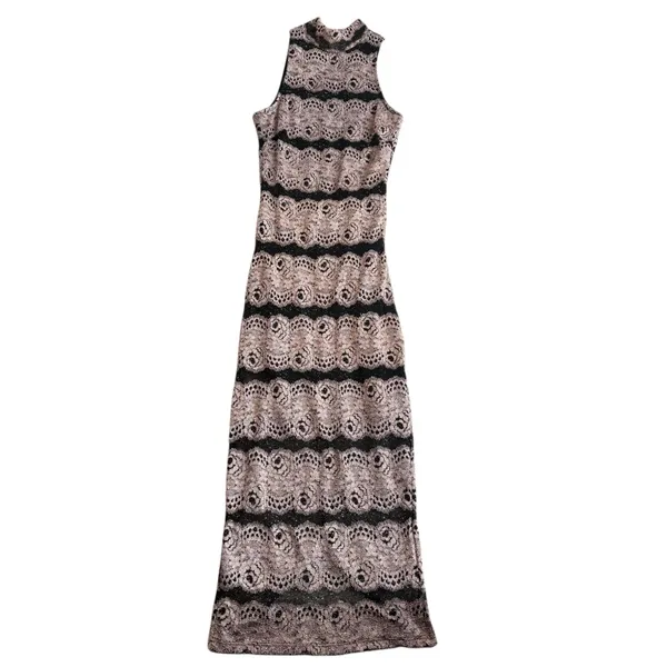 Privy Size S High Neck Lace Bodycon Maxi Dress Black Gold Special‎ Occasion NYE - Image 2