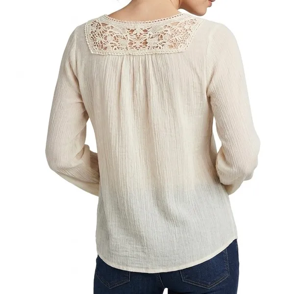 Sugar Rain Crochet Yoke Boho Blouse Cream Size Medium - Image 2