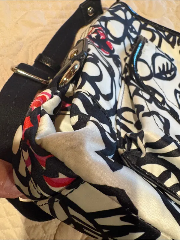 Coach Poppy Graffiti Floral Shoulder Crossbody Bag Black White Red/Pink Vintage - Image 14