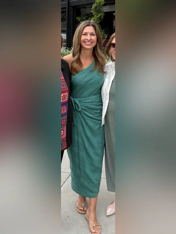 Free People One-Shoulder Teal Wrap Midi Dress - Image 4