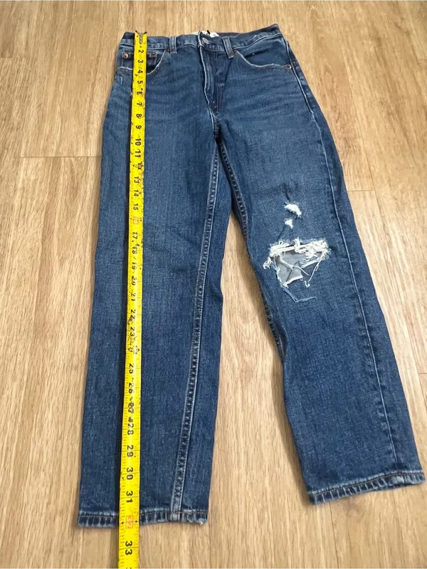 Abercrombie & Fitch Dark Blue High-Rise Straight Jeans with Distressing - Image 4