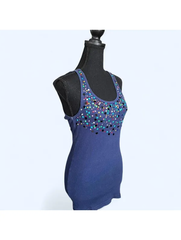 vintage y2k blue sequin tank top old navy glam fairy sparkle size medium 💙 - Image 3