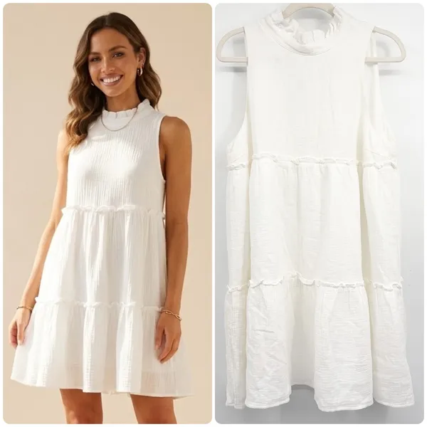Pomander Place Tuckernuck Womens White Morgan Ruffle Tiered Gauze Mini Dress XL - Image 2