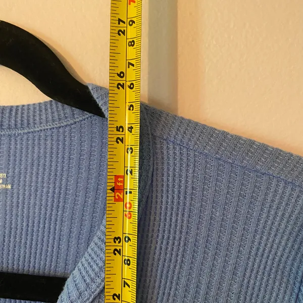 Aerie Blue Waffle Knit Long Sleeve Henley Shirt Loungewear Women's size Large - Image 7