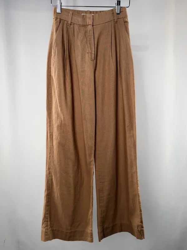NWT Abercrombie & Fitch Linen Blend Wide Leg Trouser Pants Brown Size XXS‎ Short - Image 3