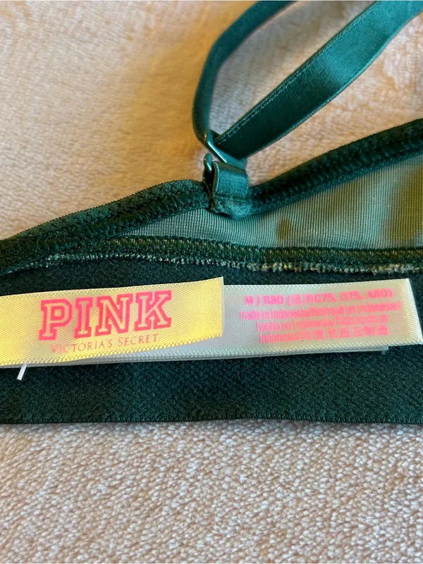PINK Victoria’s Secret dark green crushed velvet triangle bralette size M - Image 5
