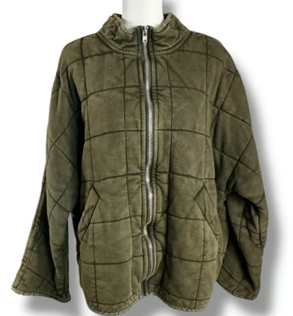 Free People Dolman Quilted Knit Jacket in Dusted Military Grunge Green Medium - Image 7