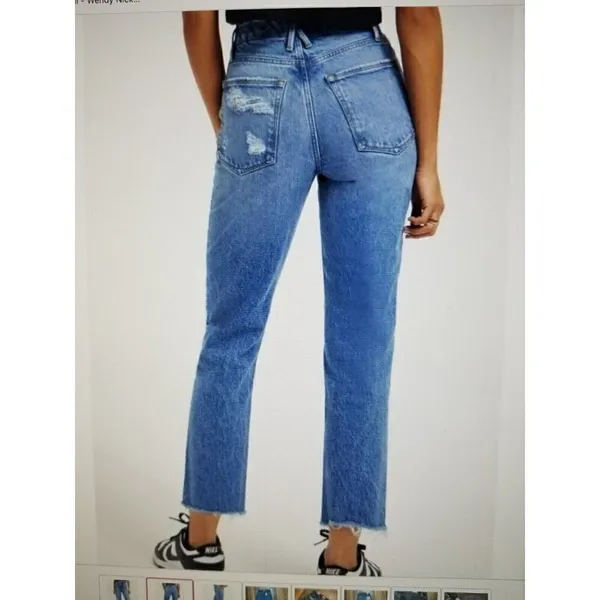 Good American Good Vintage Straight Leg Fray Jeans Indigo Blue Women's Sz 6/28 - Image 2