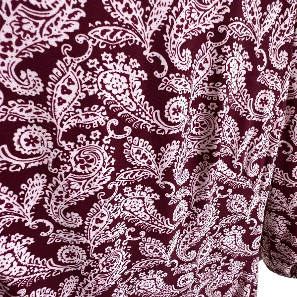 Lauren Ralph Lauren Burgundy White‎ Paisley 3/4 Sleeve Belted Midi Dress Size 8 - Image 5