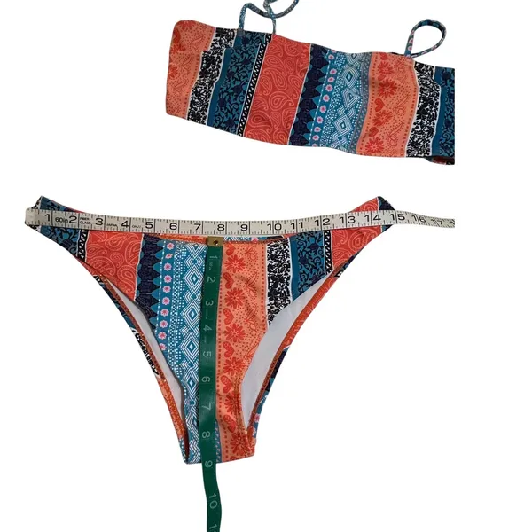 Boho Patchwork Bandeau Bikini Set High Cut Cheeky 2 Piece Swimsuit - Image 4