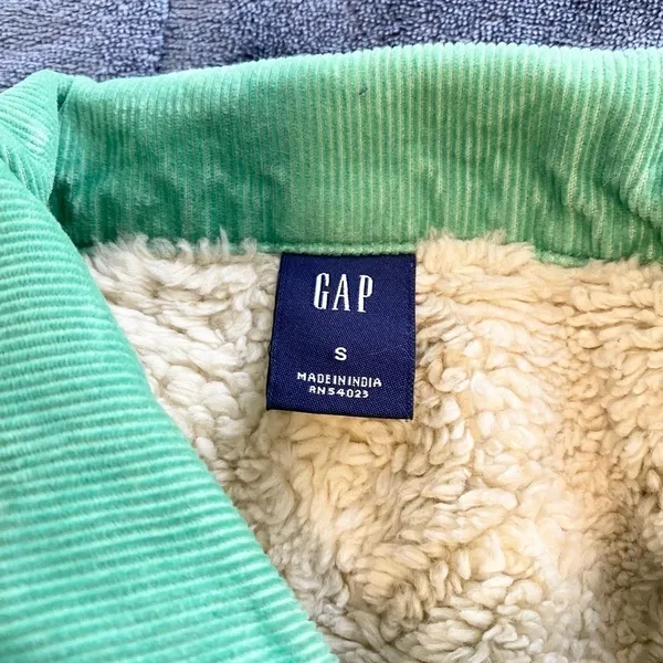 Gap Women's Mint Green Western Corduroy Faux Fur Lined Button Up Jacket - Image 6