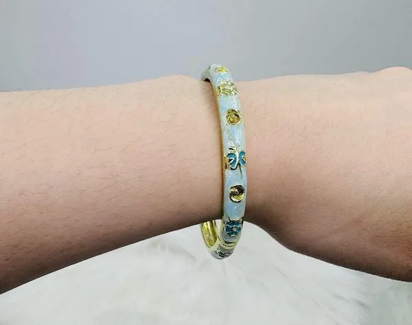 Blue Butterfly & Floral Theme Enamel Hollow Out Cloisonne Bangle - Image 4