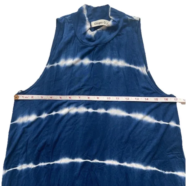 Vintage Ginger G Women’s Dress M Tie Dye Knee Length Mock Neck Summer Blue - Image 5
