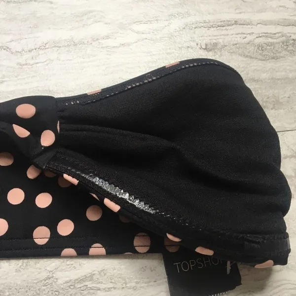 Retro Polka Dot Bikini Top Black Pink Size 6 Halter Bandeau Tie Front - Image 7