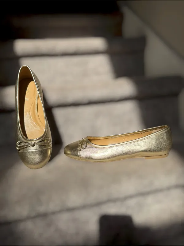 NEW Talbots Blair Metallic Gold Leather Bow Ballet Flats Cap Toe Balletcore - Image 3