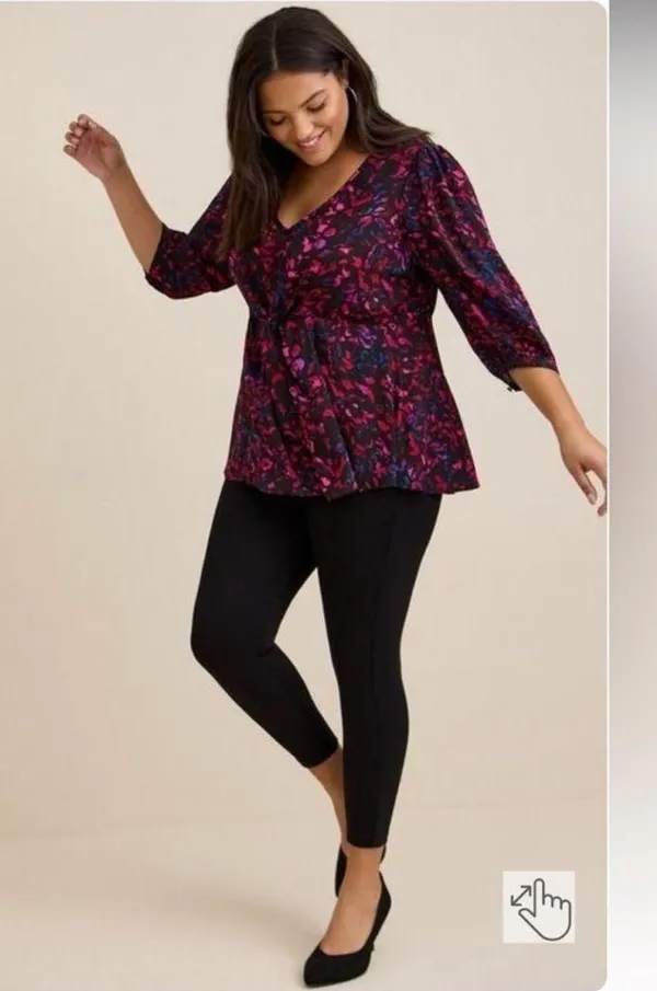 Torrid Peplum Georgette Tie Front Leopard Print Blouse Plus Size 2X Black Pink - Image 3