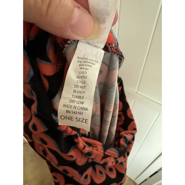 LuLaRoe Womens Leggings One‎ Size Black Blue Coral Salmon Swirl Print OS - Image 7