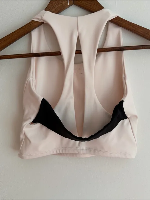 FIVE Dancewear High Neck Longline Sports Bra Crop Top Off White Black Small S - Image 3