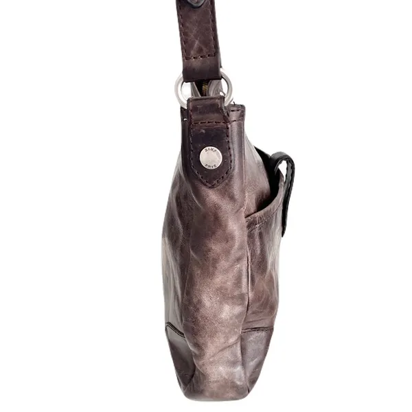 Frye ‘Melissa Button’ Grey Distressed Leather Crossbody Bag - Image 3