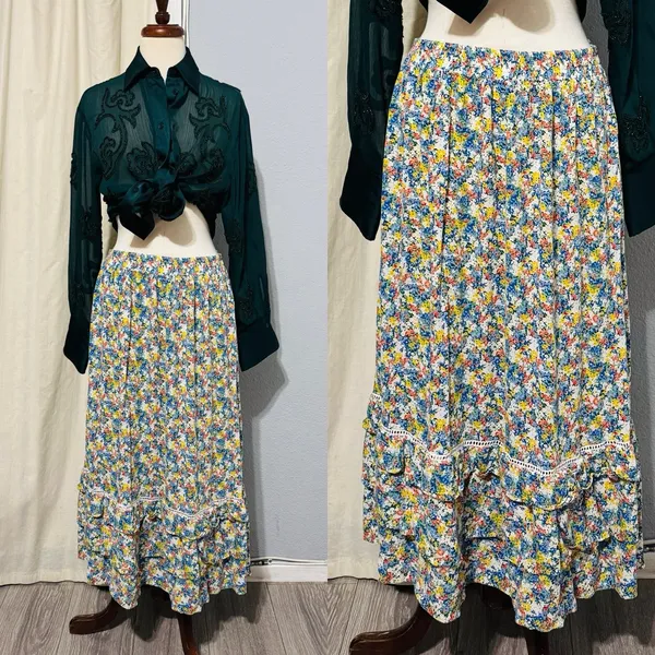 Cynthia Rowley Vintage‎ Floral Cottagecore Bohemian Layered High Waist Skirt M - Image 2