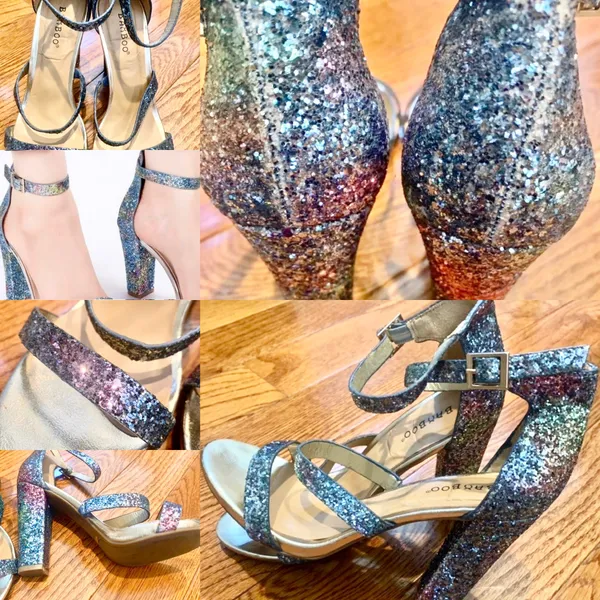 Bamboo women blue/pink glitter sparkle block heels sandals size 37.5 - Image 2