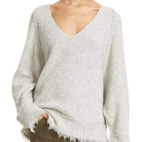 FREE PEOPLE Irresistible Gray Wool Fringe Sweater Pullover Top - Image 2
