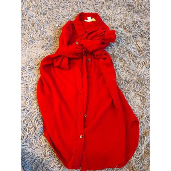 Marrakesh Caffe Womens Red Roll Tab Sleeve Rayon Button Down‎ Shirt Small - Image 5