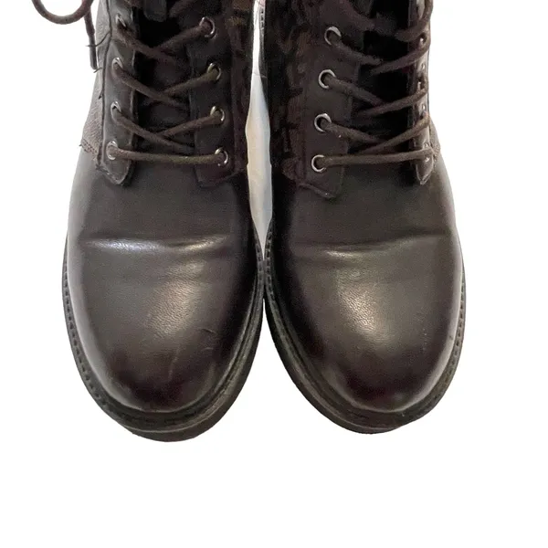 DKNY Women's‎ Size 7.5 M Roselyn Brown Monogram Print Lace Up Combat Boots - Image 3
