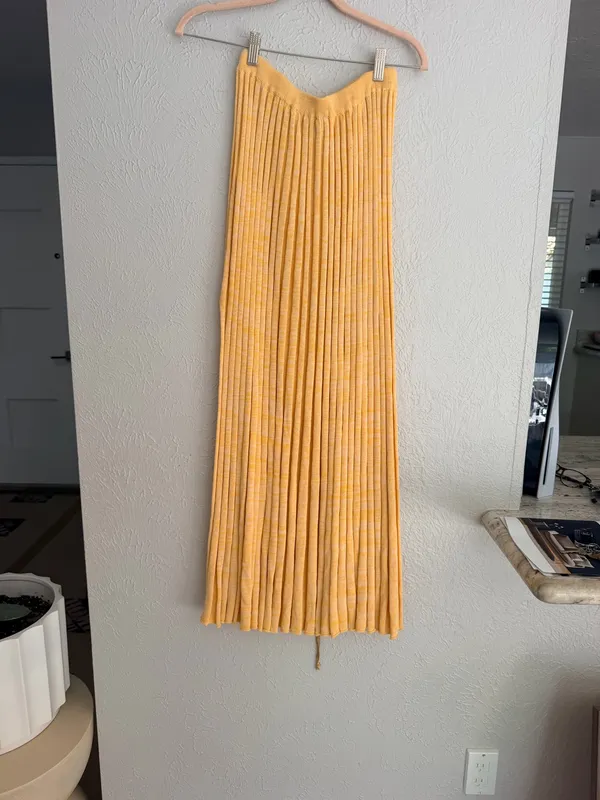 Christopher Esber orange yellow high slit accordion knit midi skirt S - Image 16