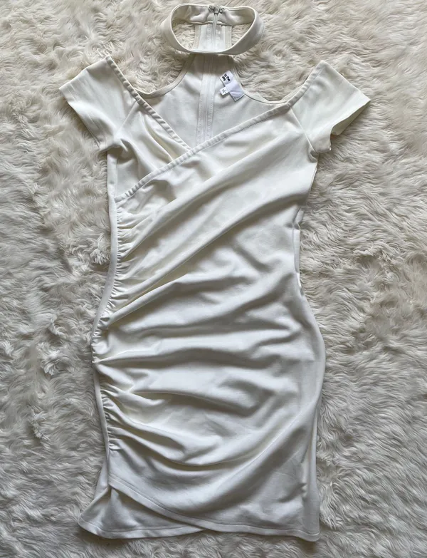 By The Way x Revolve Dress Cordelia Choker Ruched Mini Bodycon in White S - Image 4