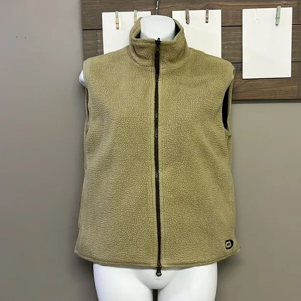 Nike Reversible Olive Tan Two Fabric Mock Neck Two Way Full Zip Up Vest- Small - Image 9