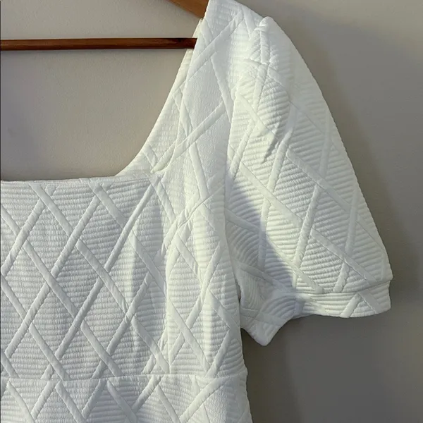 Rihoas The Solid Textured Puff Short Sleeve Mini Dress Square Neck White Size L‎ - Image 6