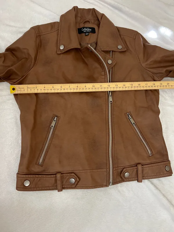 CoffeeShop Brown Faux Leather Moto Biker Jacket Size L - Image 8