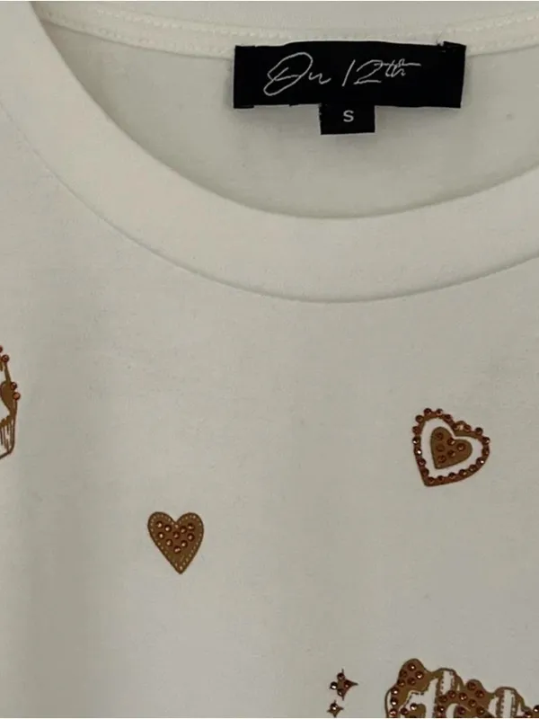 NWT..On 12th Small Western Cream Short Sleeve Top Bronze & Rhinestone Motif - Image 2