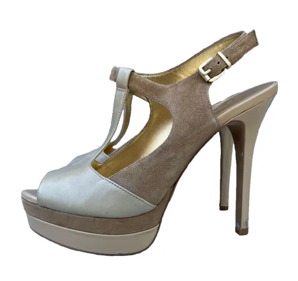 Jessica Simpson Nude Elso Dusty Taupe Open Toe Leather Suede T-Strap Heels - Image 2