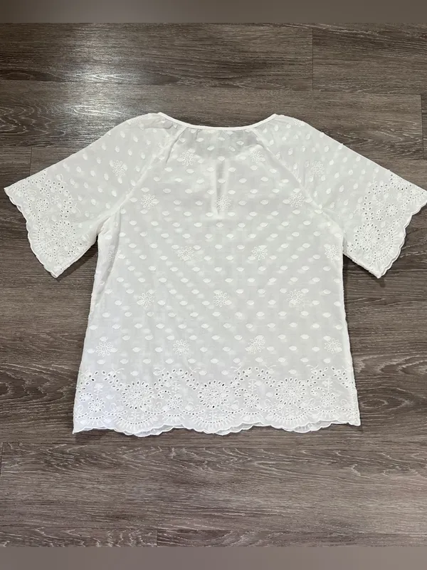 Studio West 100% Cotton Eyelet Swiss Dot Boho Peasant Blouse M White - Image 3